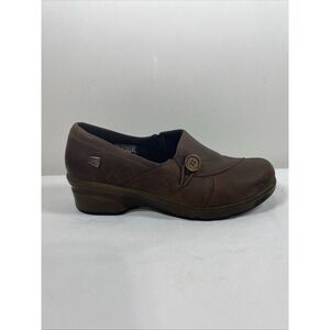 Keen Women's Mora Button Brown Leather Casual Wedge Shoe Mule Clogs Sz 9 Comfort